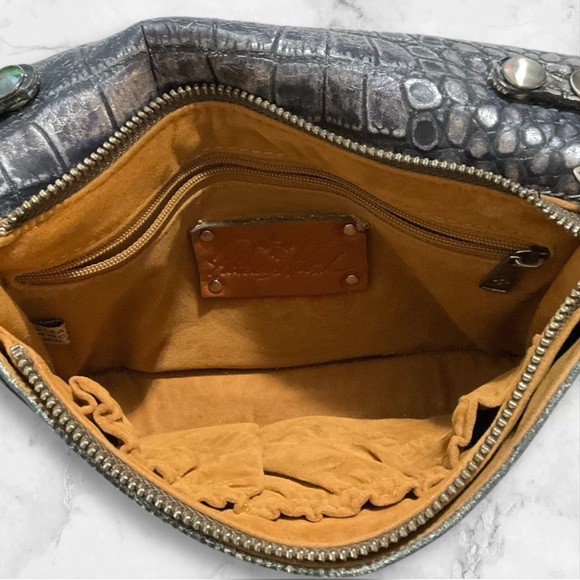 PATRICIA NASH Apricale Leather Convertible Croc Crossbody Purse Black Sliver - Picture 5 of 11